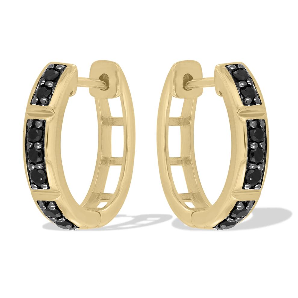 Black Diamond Hoop Earrings in 10K Yellow Gold (1/3 ct. tw.) – Image 1 of 2