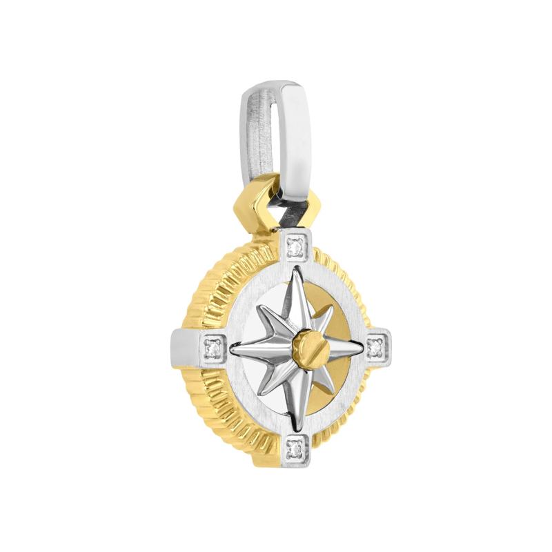 Men&#39;s Diamond Compass Charm in Two-Tone Stainless Steel – Image 2 of 3