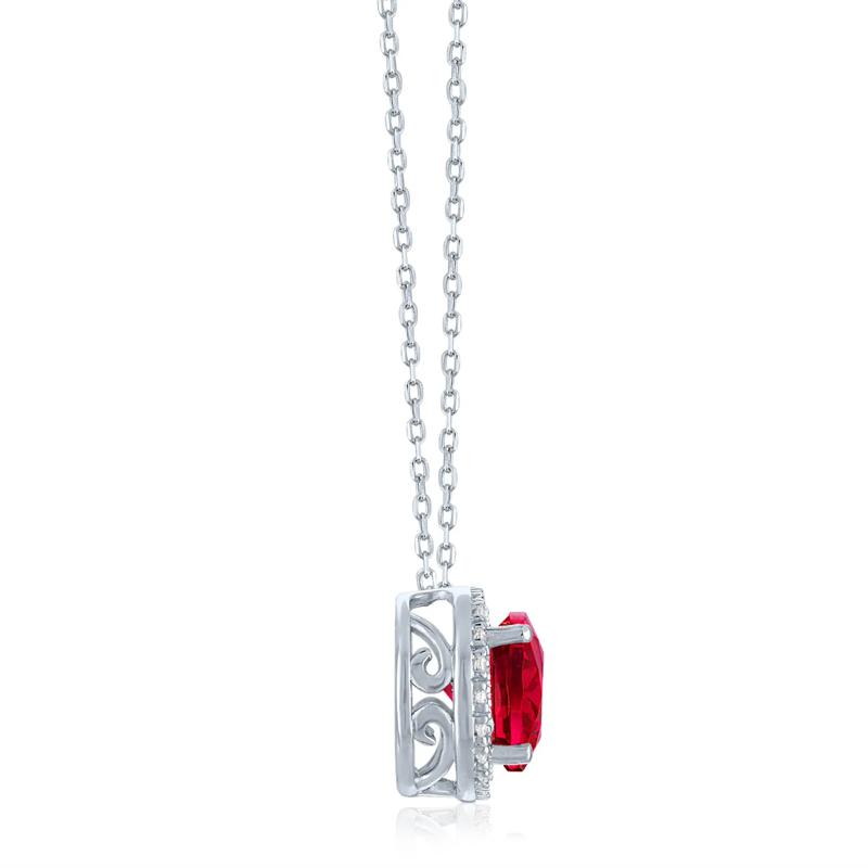 Lab-Created Ruby and Diamond Accent Halo Pendant in Sterling Silver – Image 2 of 3