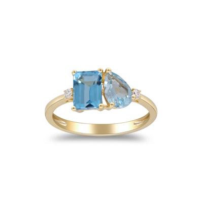 Blue Topaz and Diamond Accent Ring in 10K Yellow Gold