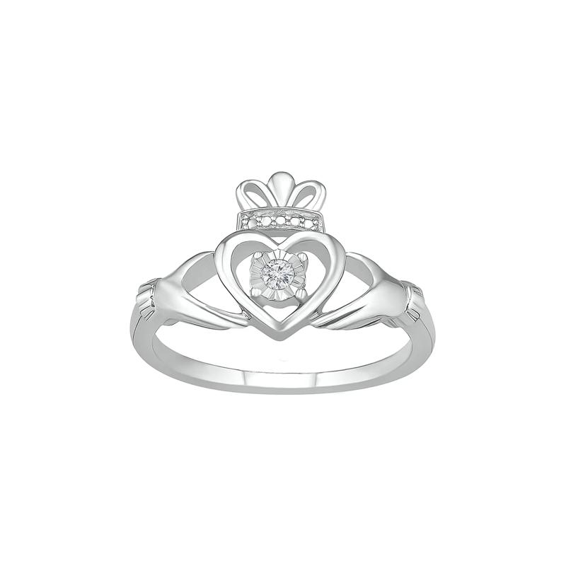 Diamond Claddagh Ring in Sterling Silver – Image 4 of 5