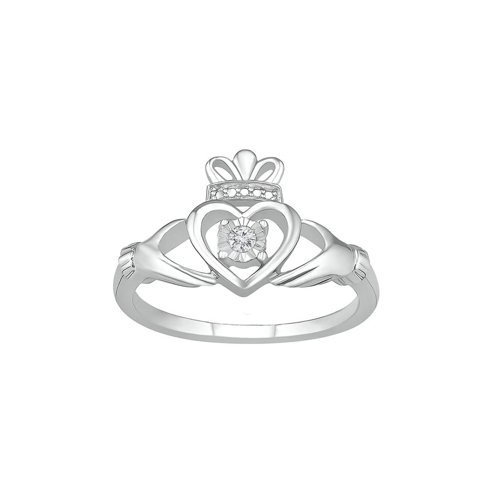 Diamond Claddagh Ring in Sterling Silver – Image 4 of 5