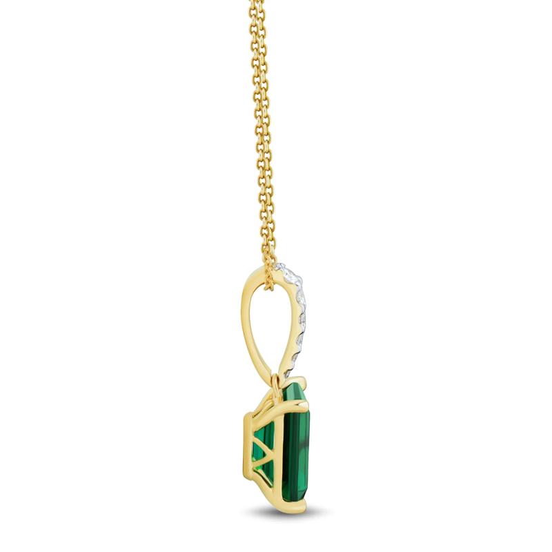 Lab-Created Emerald and Lab Grown Diamond Pendant in 10K Yellow Gold &#40;1/10 ct. tw.&#41; – Image 2 of 3