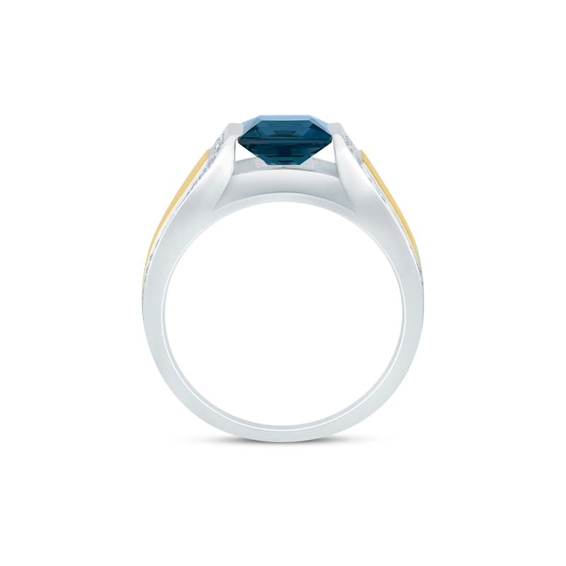 Men's London Blue Topaz and Diamond Ring in 10K White and Yellow Gold (1/4 ct. tw.) – Image 2 of 3