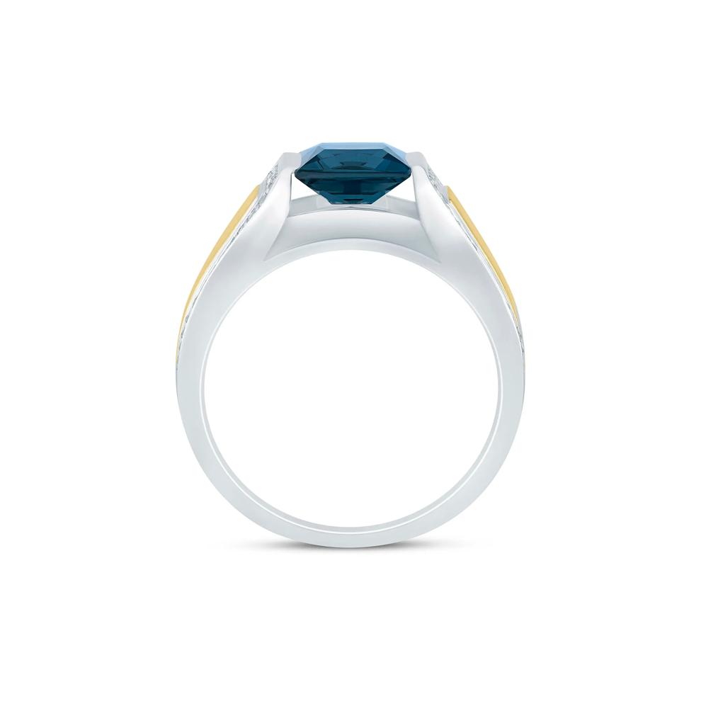 Men's London Blue Topaz and Diamond Ring in 10K White and Yellow Gold (1/4 ct. tw.) – Image 2 of 3