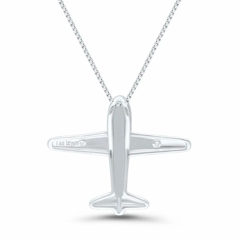Diamond Airplane Pendant in Sterling Silver &amp; 14K Rose Gold – Image 3 of 4