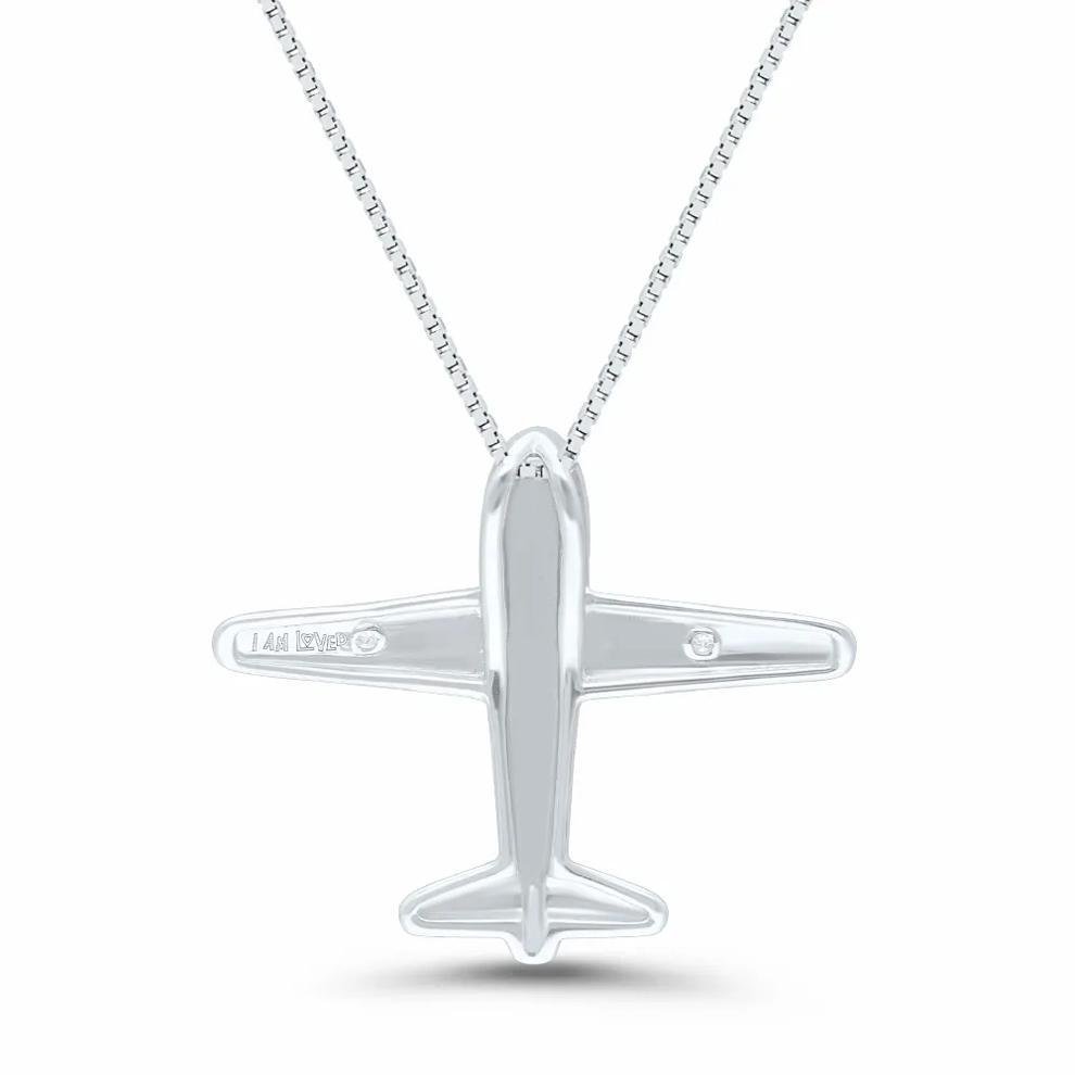 Diamond Airplane Pendant in Sterling Silver &amp; 14K Rose Gold – Image 3 of 4
