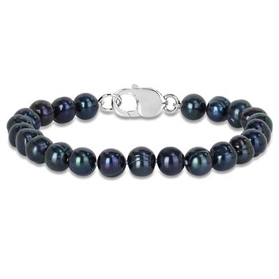 Men's Off-Round Black Freshwater Cultured Pearl Bracelet in Sterling Silver