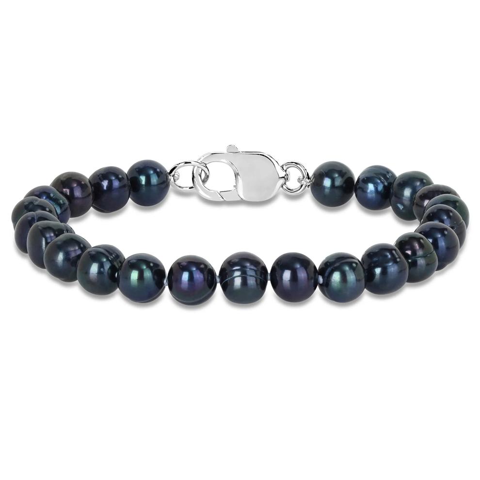 Men's Off-Round Black Freshwater Cultured Pearl Bracelet in Sterling Silver – Image 1 of 4