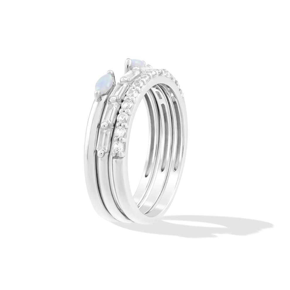 Lab-Created Opal &amp; Lab-Created White Sapphire Three-Band Ring in Sterling Silver – Image 2 of 6