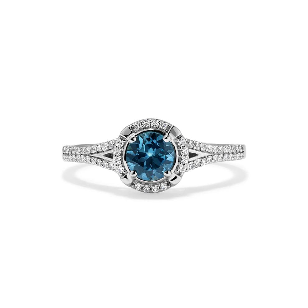 Montana Blue Sapphire &amp; Diamond Halo Ring in 10K White Gold (1/7 ct. tw.) – Image 1 of 4