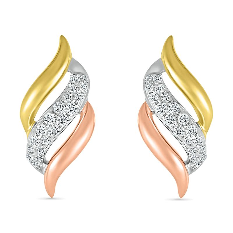 Diamond Swirl Earrings in Tri-Tone 10K Gold &#40;1/7 ct. tw.&#41; – Image 1 of 3