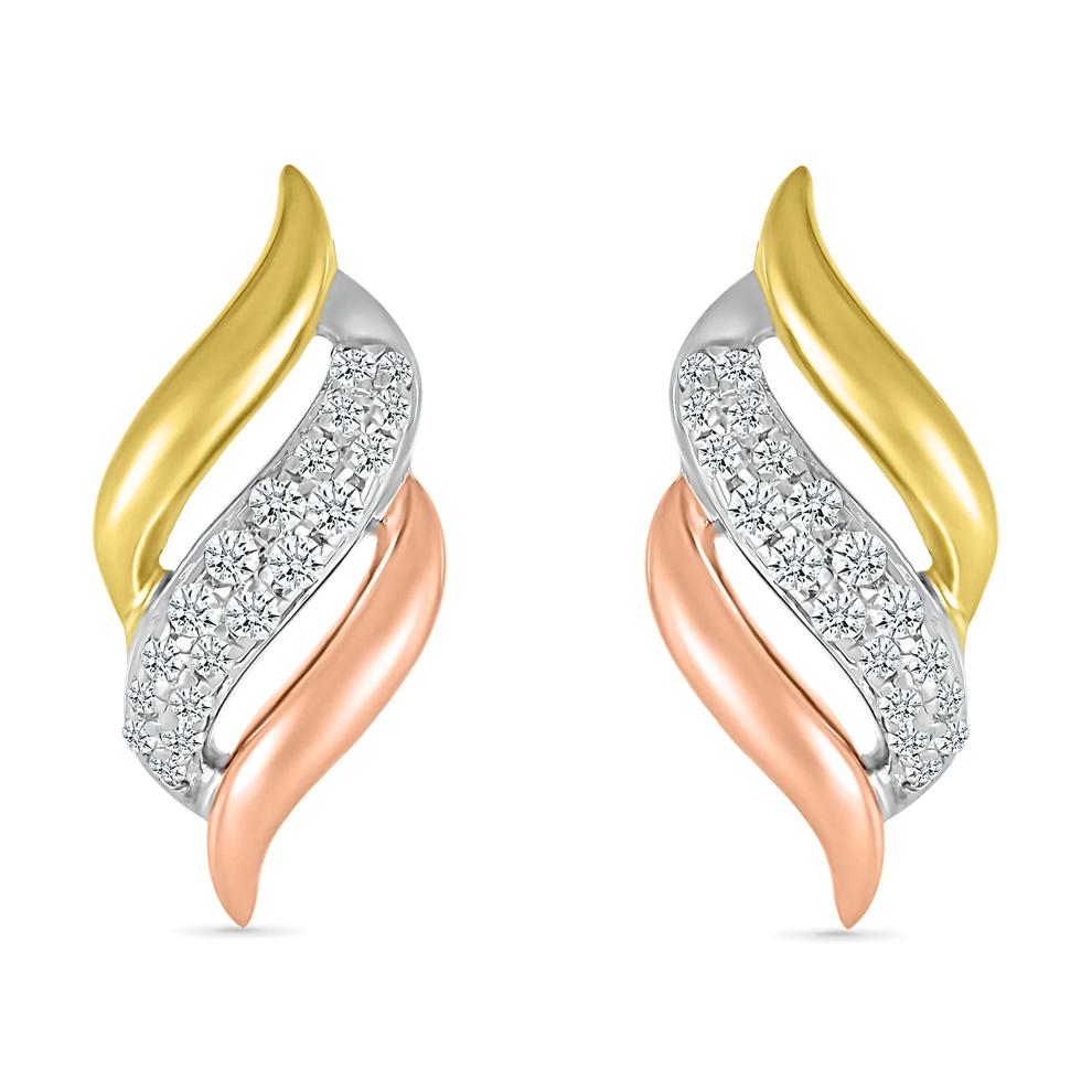 Diamond Swirl Earrings in Tri-Tone 10K Gold (1/7 ct. tw.) – Image 1 of 3
