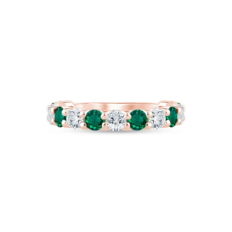 Lab Grown Diamond and Lab-Created Emerald Anniversary Band in 14K Rose Gold &#40;1 ct. tw.&#41; – Image 1 of 3