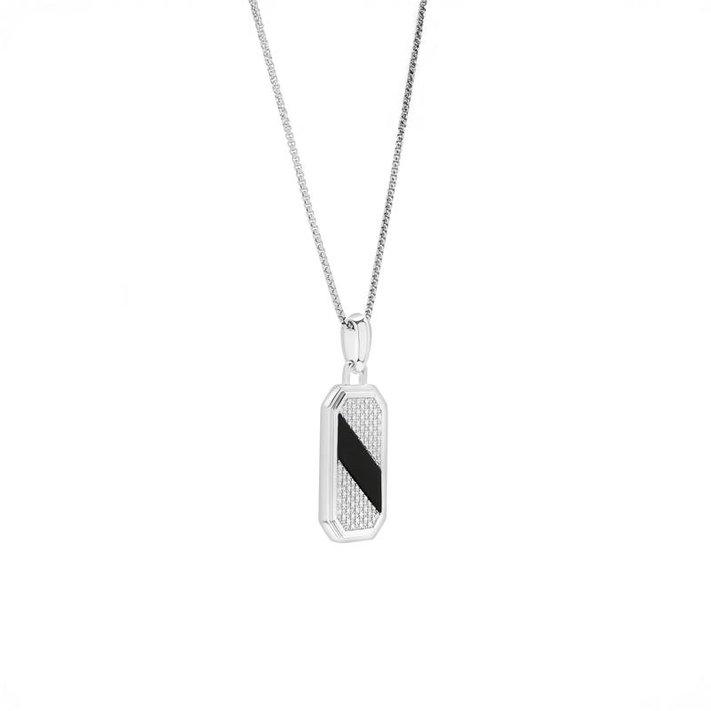 Men&#39;s Black Onyx &amp; Diamond Dog Tag Pendant Necklace in Sterling Silver &#40;1/4 ct. tw.&#41; – Image 4 of 4