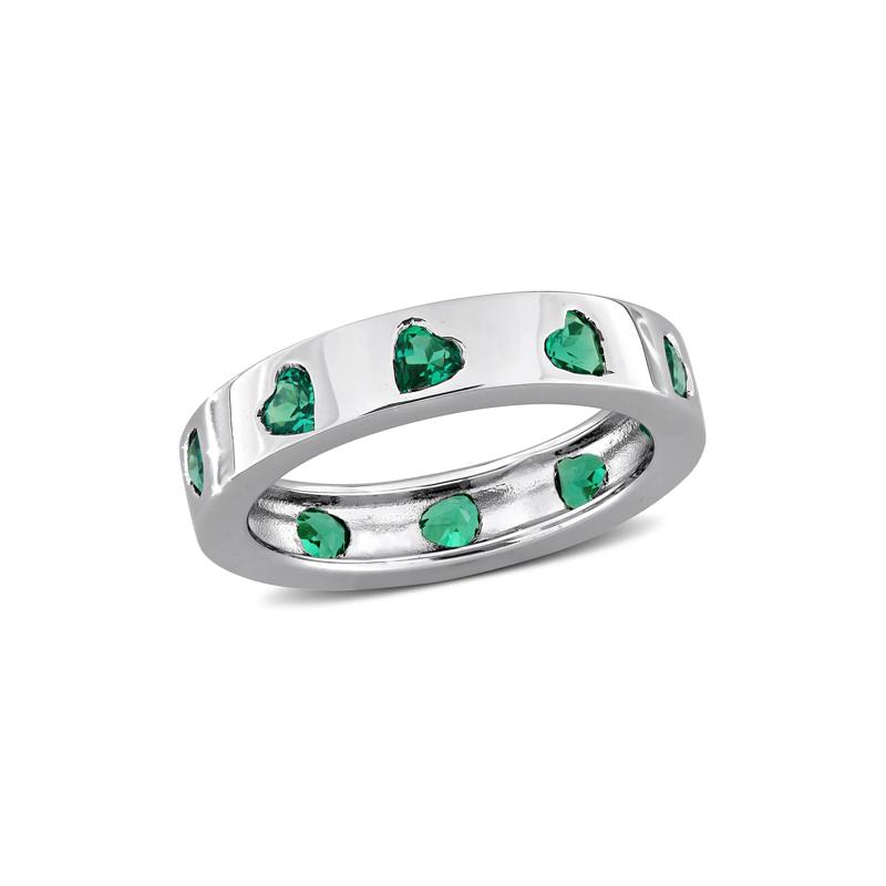 Heart-Shaped Lab-Created Emerald Eternity Band in Sterling Silver – Image 4 of 7