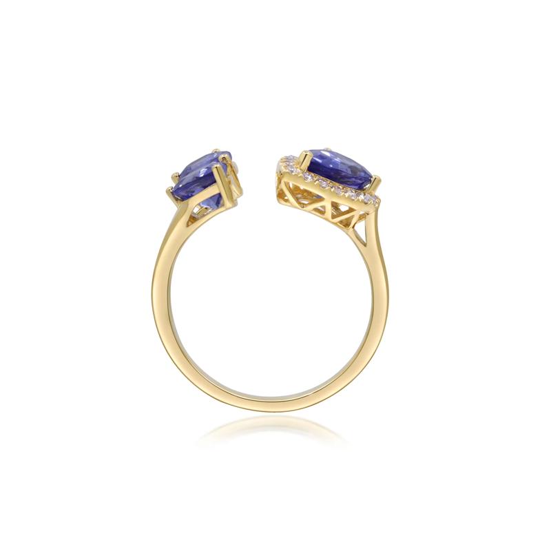 Tanzanite and Diamond Accent Three-Stone Ring in 10K Yellow Gold (1/7 ct. tw.) – Image 2 of 5