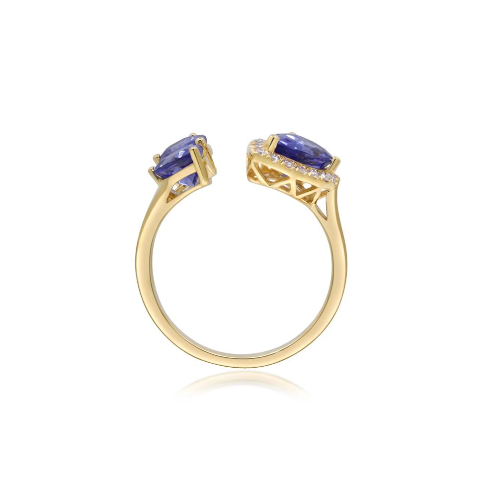 Tanzanite and Diamond Accent Three-Stone Ring in 10K Yellow Gold (1/7 ct. tw.) – Image 2 of 5