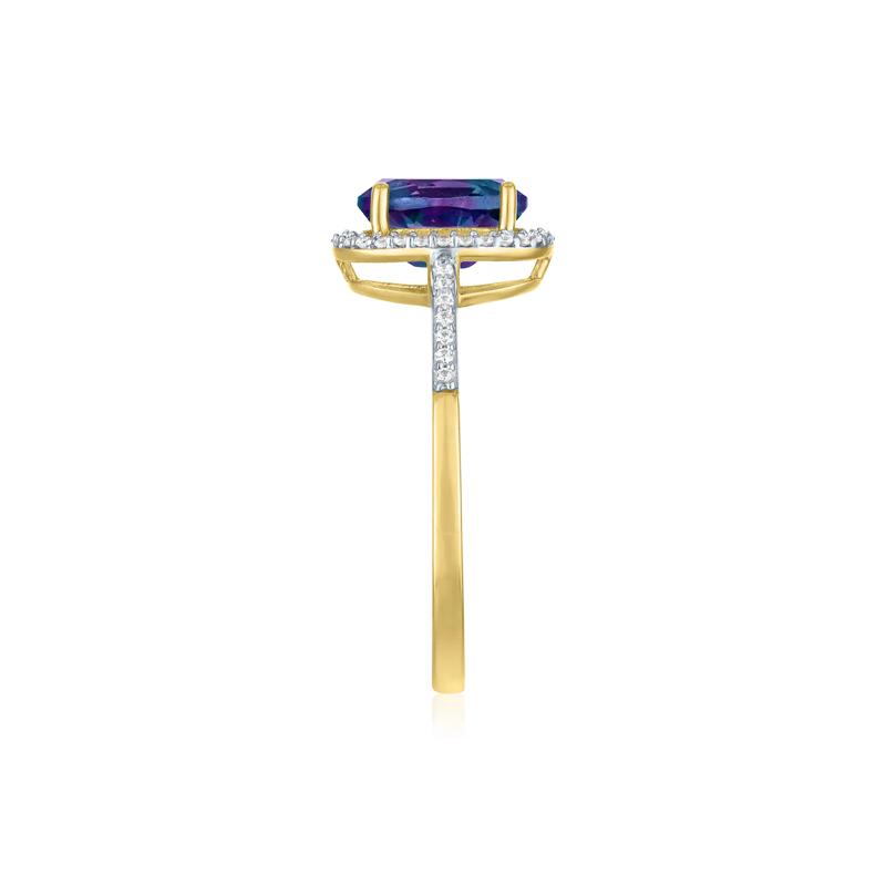 Lab-Created Alexandrite and Diamond Halo Ring in 10K Yellow Gold &#40;1/8 ct. tw.&#41; – Image 2 of 3