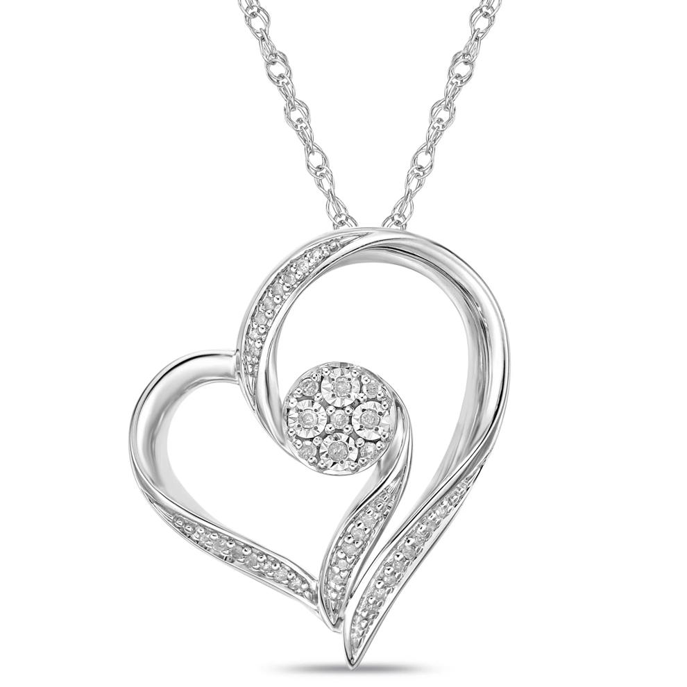 Heart-Shaped Diamond Pendant and Earring Set in Sterling Silver (1/5 ct. tw.) – Image 2 of 5