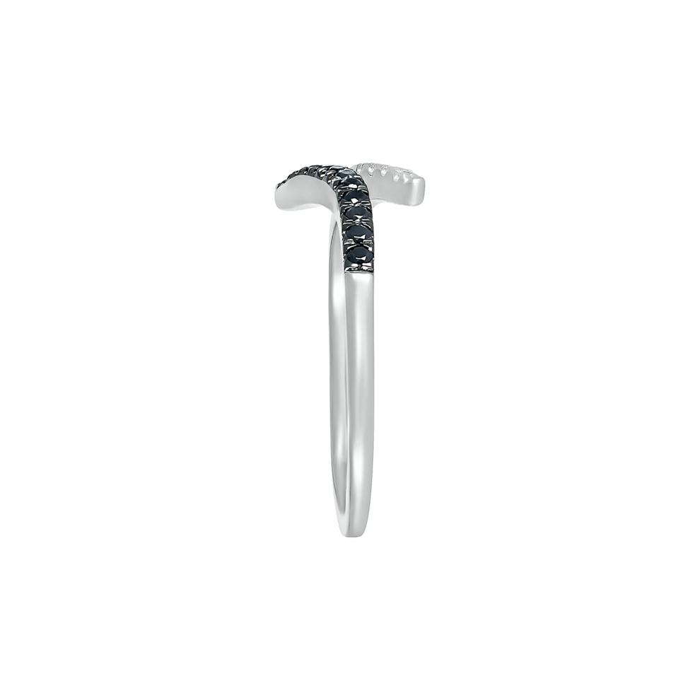 Open Bypass Ring with Black &amp; White Diamonds in Sterling Silver (1/6 ct. tw.) – Image 3 of 5