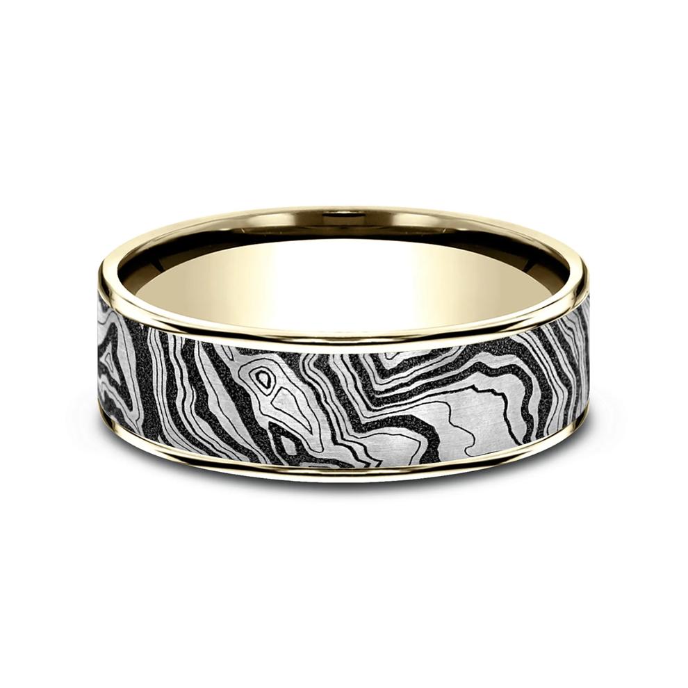 Men&rsquo;s Topography Pattern Wedding Band in Titanium &amp; 14K Gold, 7.5MM – Image 1 of 3