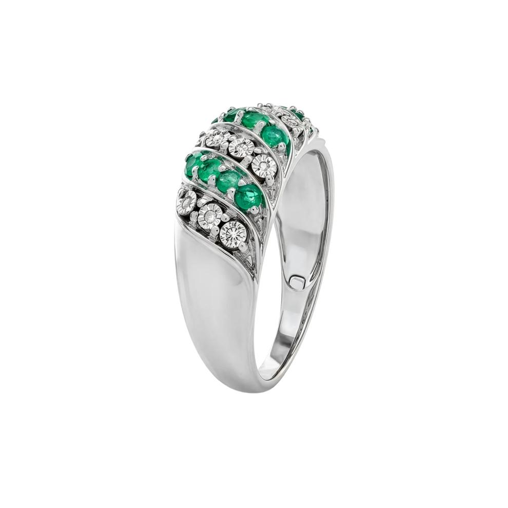 Emerald &amp; Diamond Accent Band in Sterling Silver – Image 3 of 4