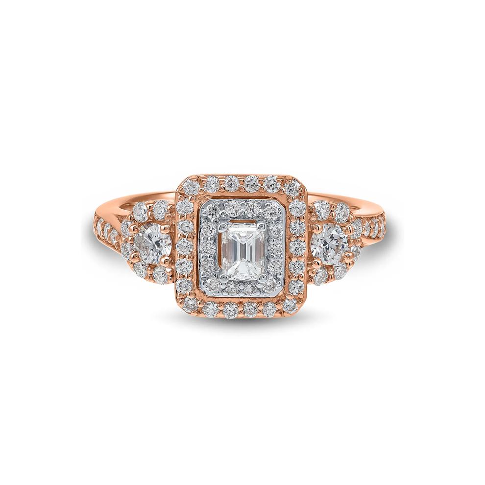 Double Halo Emerald-Cut Diamond Engagement Ring in 14K Rose Gold (1 ct. tw.) – Image 1 of 4