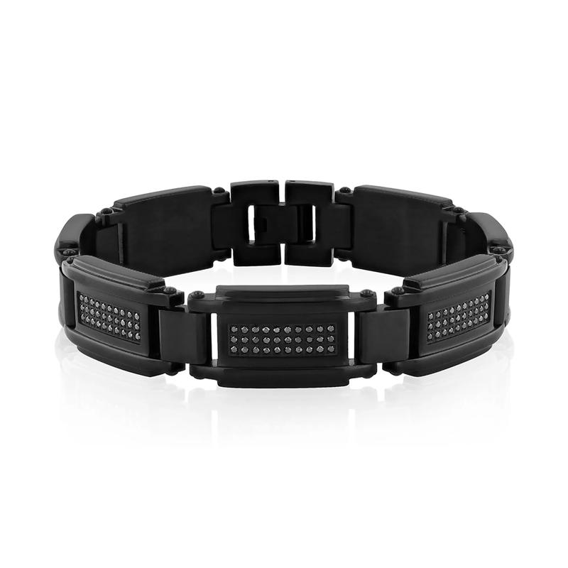 Men&rsquo;s Black Diamond Link Bracelet in Black Ion-Plated Stainless Steel &#40;1 ct. tw.&#41; – Image 1 of 2