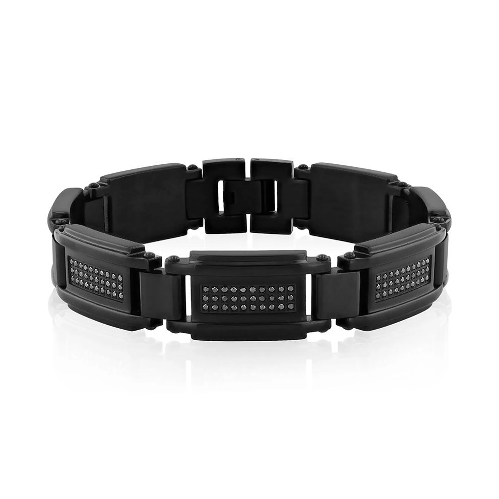 Men&rsquo;s Black Diamond Link Bracelet in Black Ion-Plated Stainless Steel (1 ct. tw.) – Image 1 of 2