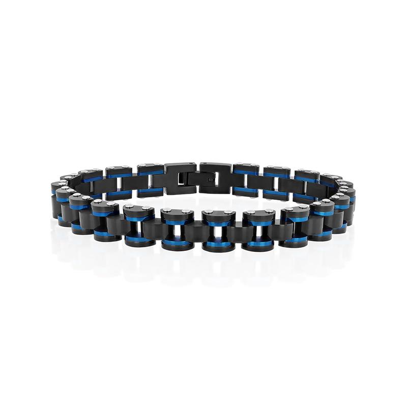 Men&rsquo;s Link Bracelet in Blue &amp; Black Ion-Plated Stainless Steel – Image 1 of 2