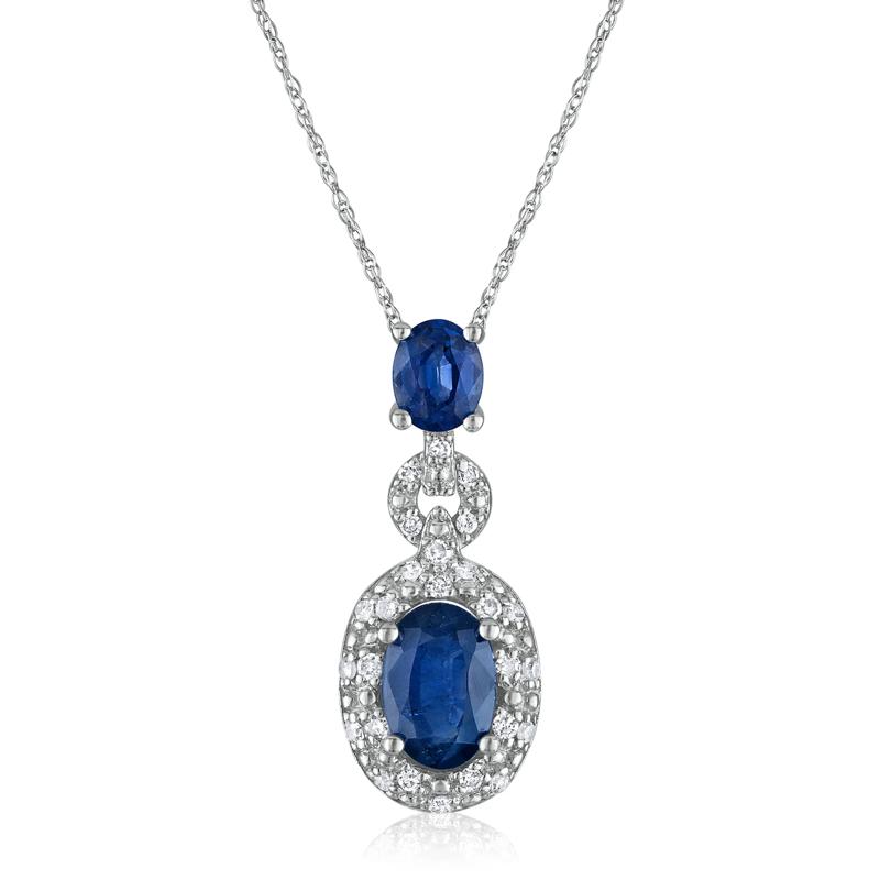 Blue Sapphire and Diamond Accent Pendant in 14K White Gold – Image 1 of 3