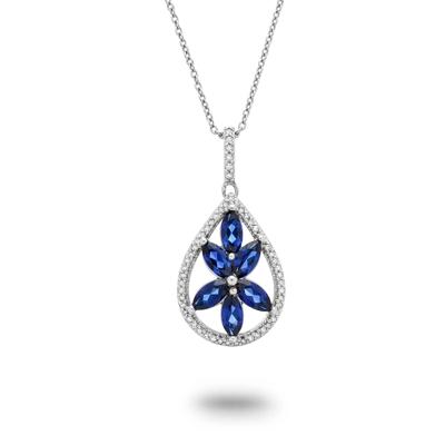 Lab-Created Blue Sapphire Flower Pendant Necklace in Sterling Silver (1/10 ct. tw.)