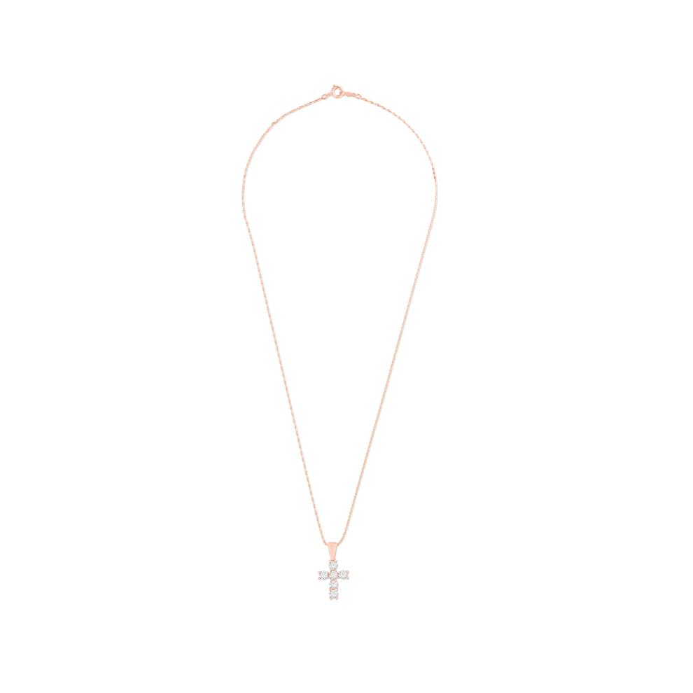Diamond Cross Pendant Necklace in 14K Rose Gold (1/5 ct. tw.) – Image 3 of 4