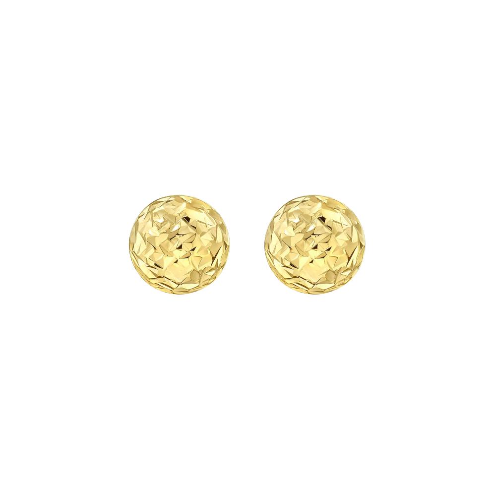 Diamond-Cut Puff Ball Stud Earrings in 14K Yellow Gold – Image 2 of 2