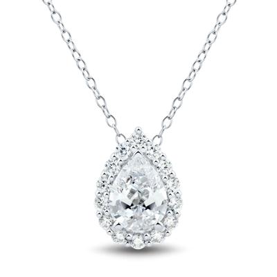 Lab Grown Diamond Pear-Shaped Halo Pendant in 10K White Gold (2 ct. tw.)