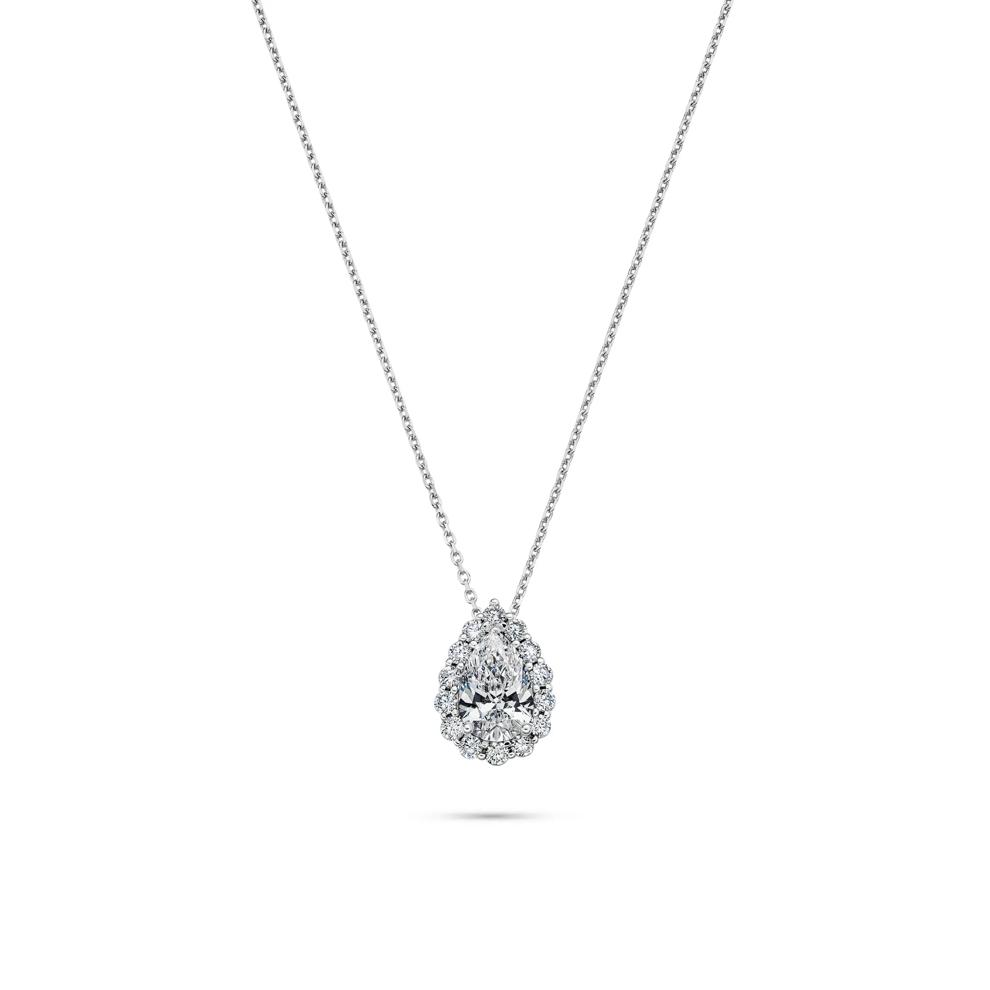 Lab Grown Diamond Pear-Shaped Halo Pendant in 10K White Gold (2 ct. tw.) – Image 1 of 4