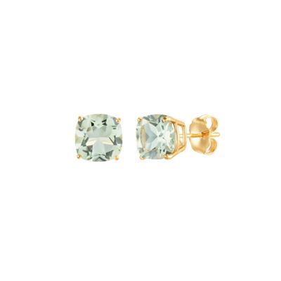 Green Amethyst Stud Earrings in 10K Yellow Gold