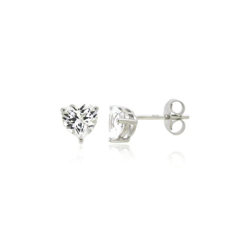 Lab Created White Sapphire Heart Stud Earrings in Sterling Silver – Image 1 of 2