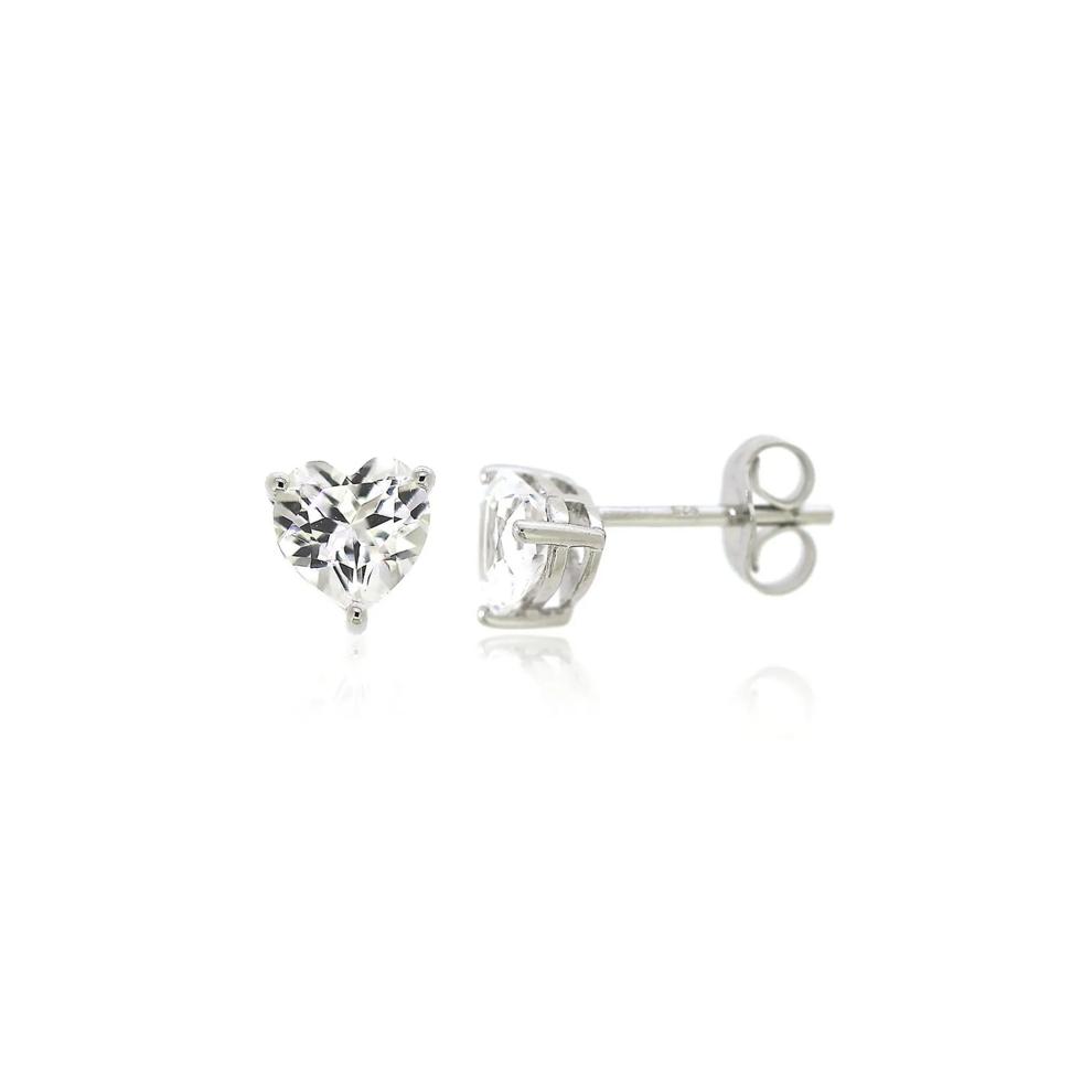 Lab Created White Sapphire Heart Stud Earrings in Sterling Silver – Image 1 of 2