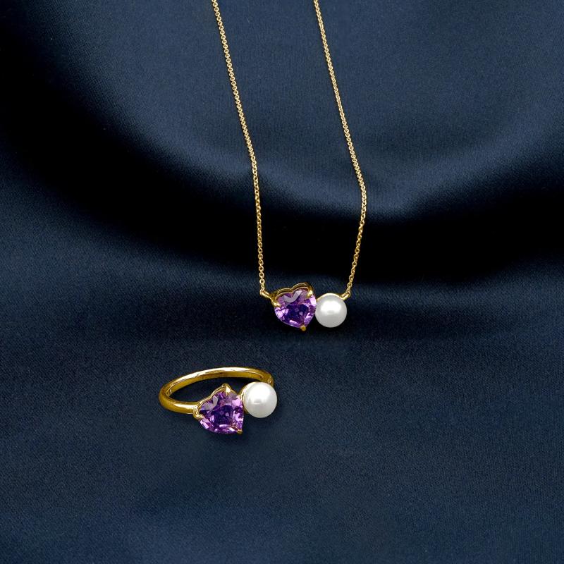 Rose de France and Freshwater Button Pearl Toi et Moi Ring in Vermeil – Image 7 of 7