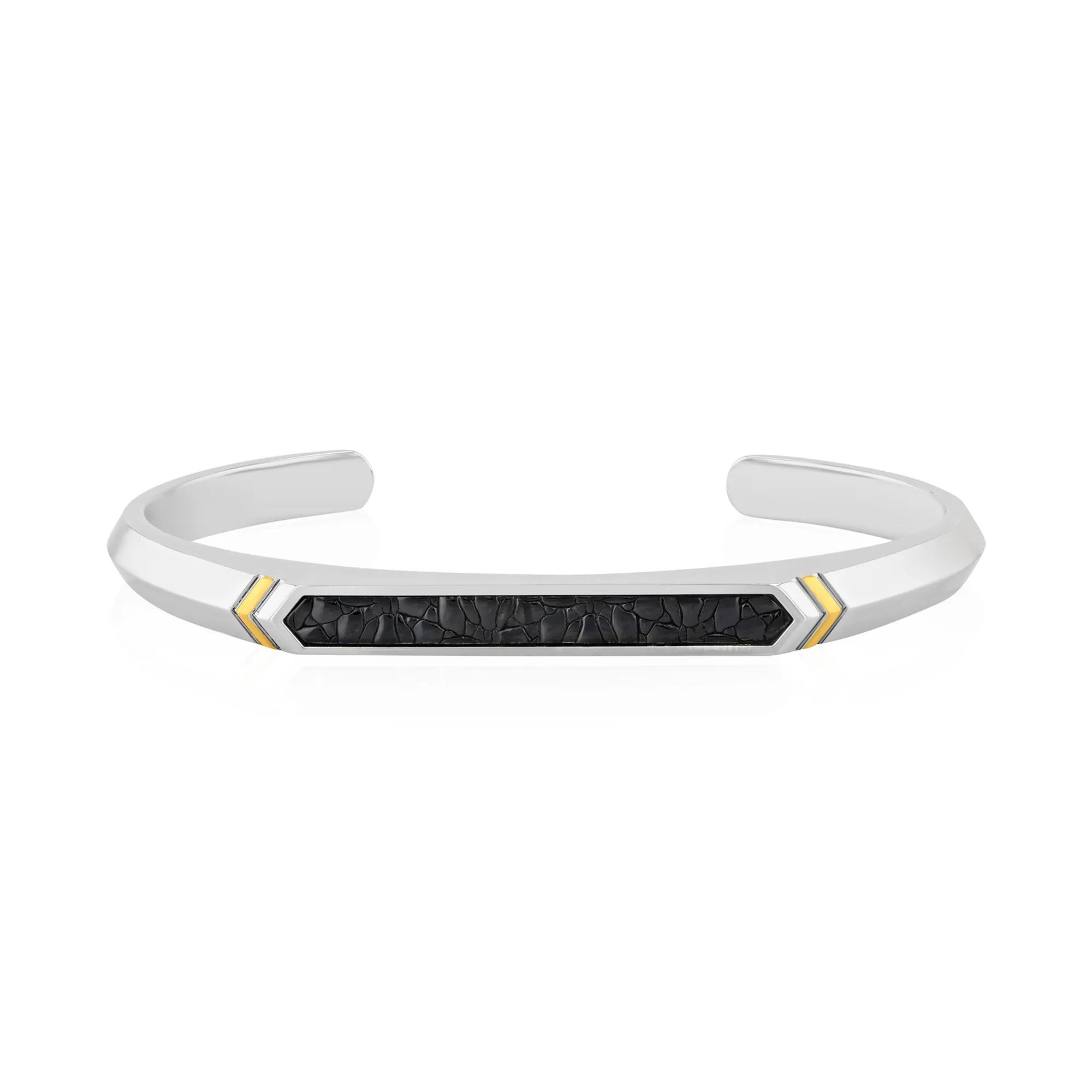 Wilkes & Forge Men's Black Onyx Cuff Bangle Bracelet in Sterling