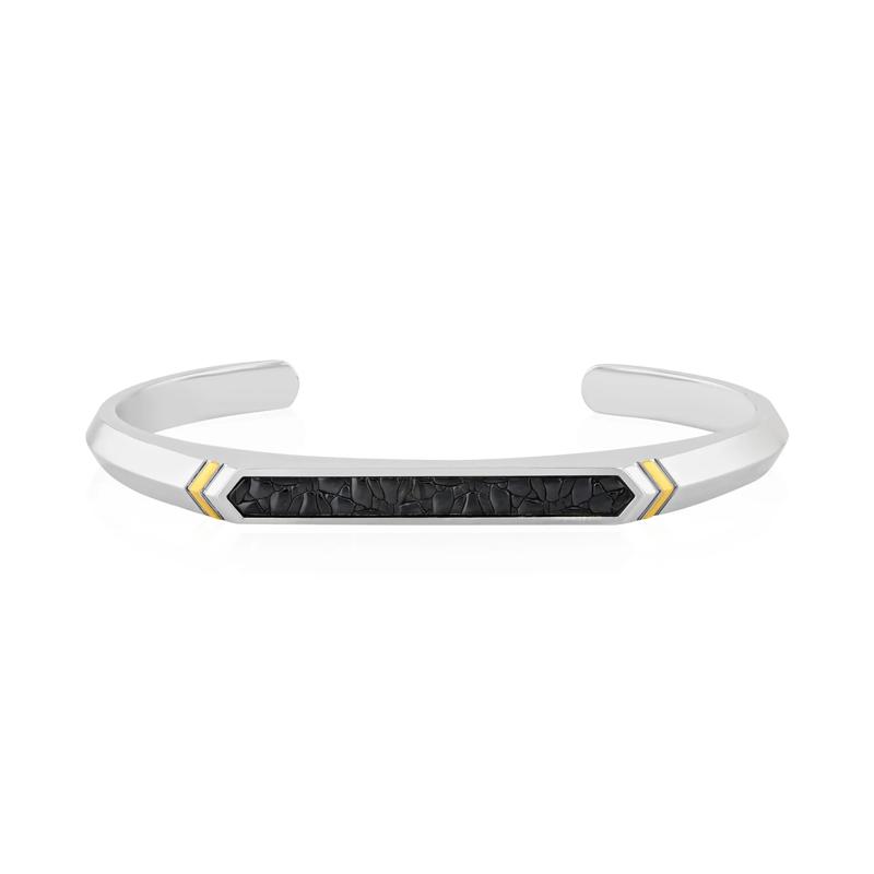 Men&#39;s Black Onyx Cuff Bangle Bracelet in Sterling Silver and Vermeil – Image 1 of 2