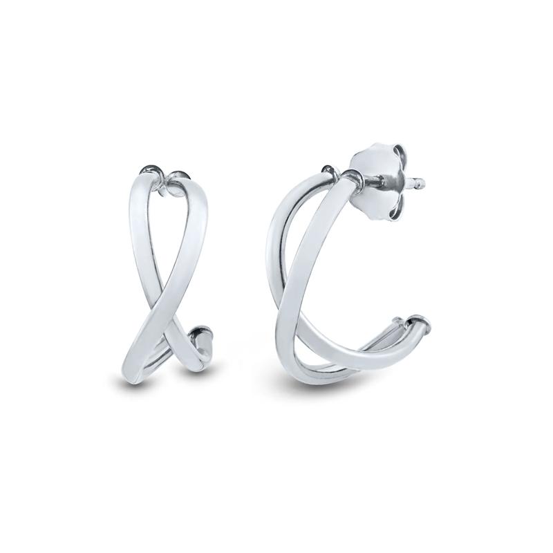Crossover J-Hoop Earrings in 14K White Gold  – Image 1 of 1