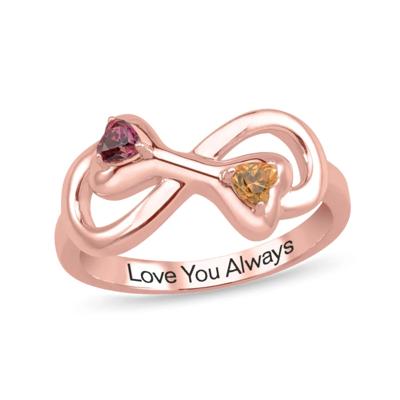 personalized dog bone ring with engraving & custom gemstones (2 stones) in 10K Rose Gold