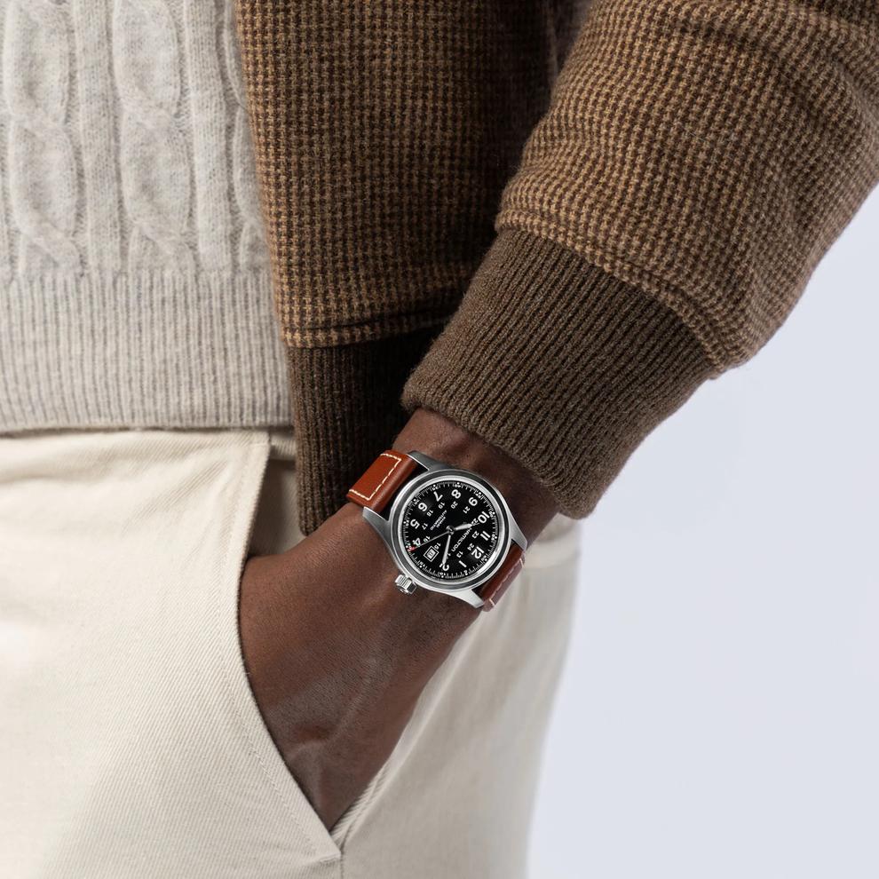 Men's Khaki Field Auto Watch with Brown Leather Strap – Image 4 of 4