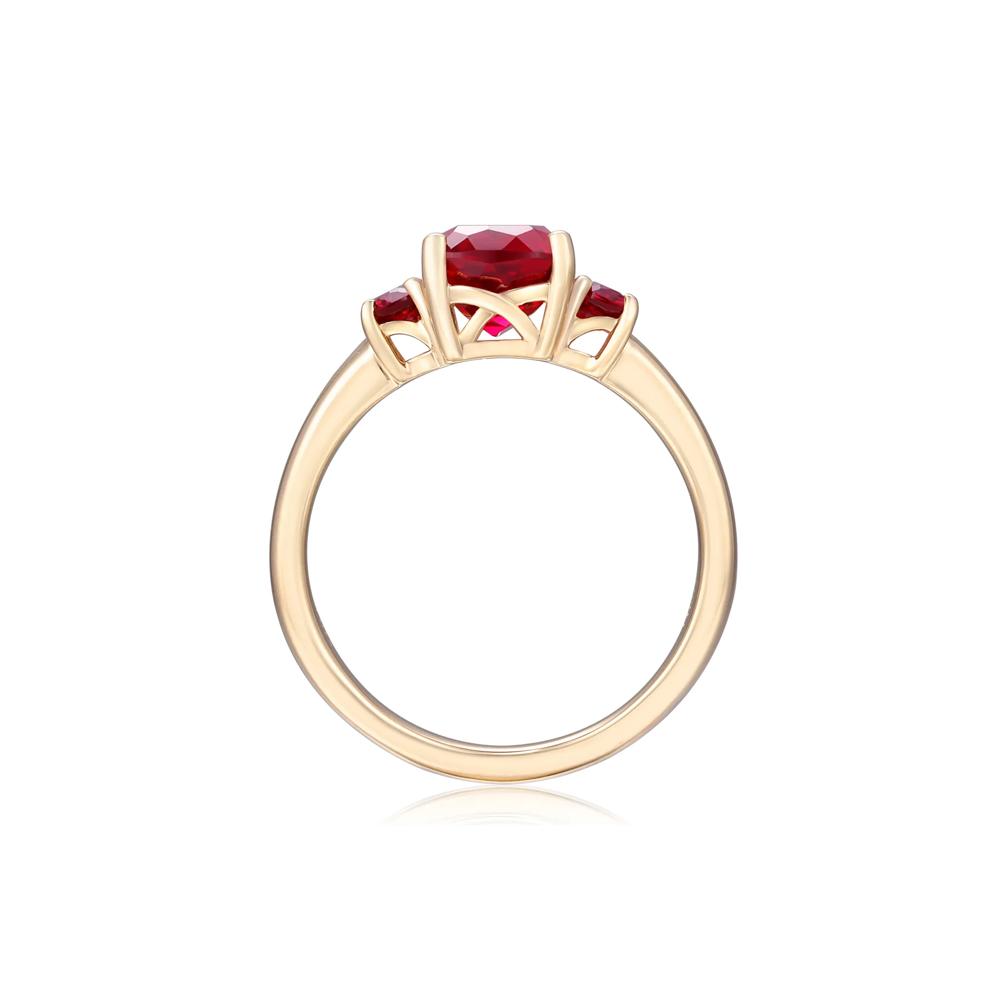 Cushion-Cut Lab-Created Ruby Three-Stone Ring in 10K Yellow Gold – Image 2 of 3