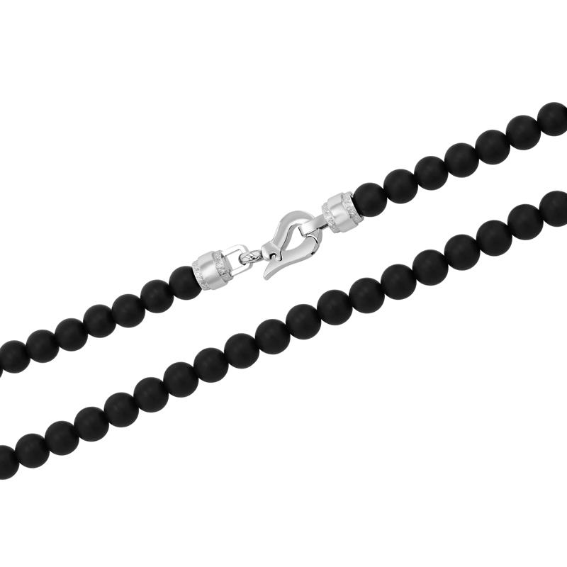Men&#39;s Matte Black Onyx Bead Necklace in Stainless Steel – Image 2 of 5