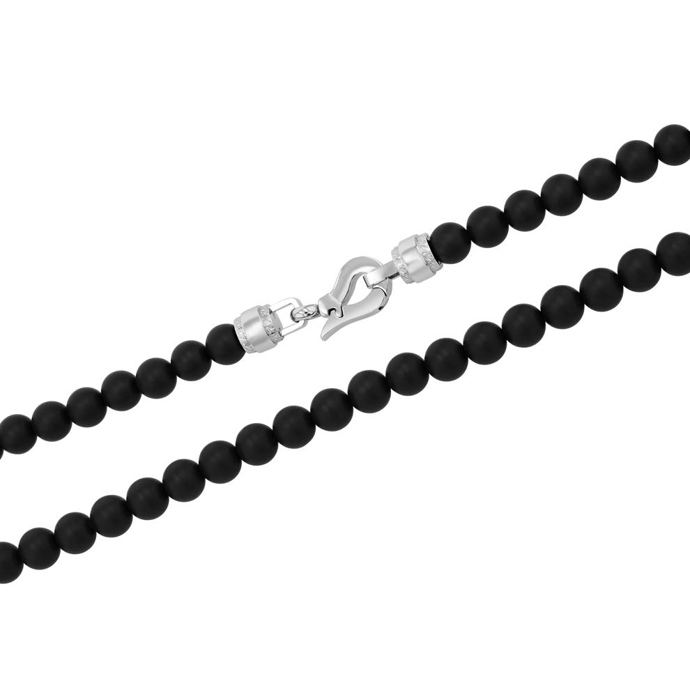 Men's Matte Black Onyx Bead Necklace in Stainless Steel – Image 2 of 5