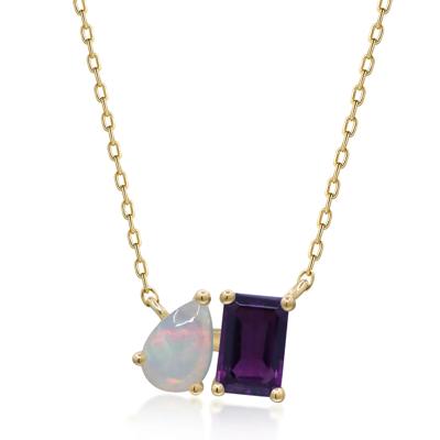 Opal, Rhodolite Garnet and Diamond Accent Necklace in 10K Yellow Gold